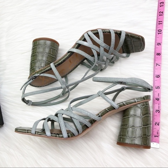 New Sam Edelman Daffodil Sandals in Seafoam Mineral Green Croc Embossed Leather - Picture 10 of 15